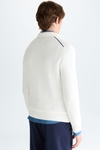 Polo collar textured cotton sweater