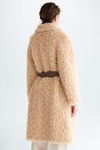 Belt-detailed fur oversize long coat