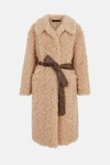 Belt-detailed fur oversize long coat