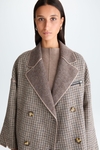 Chequered double-faced wool oversize wrap coat