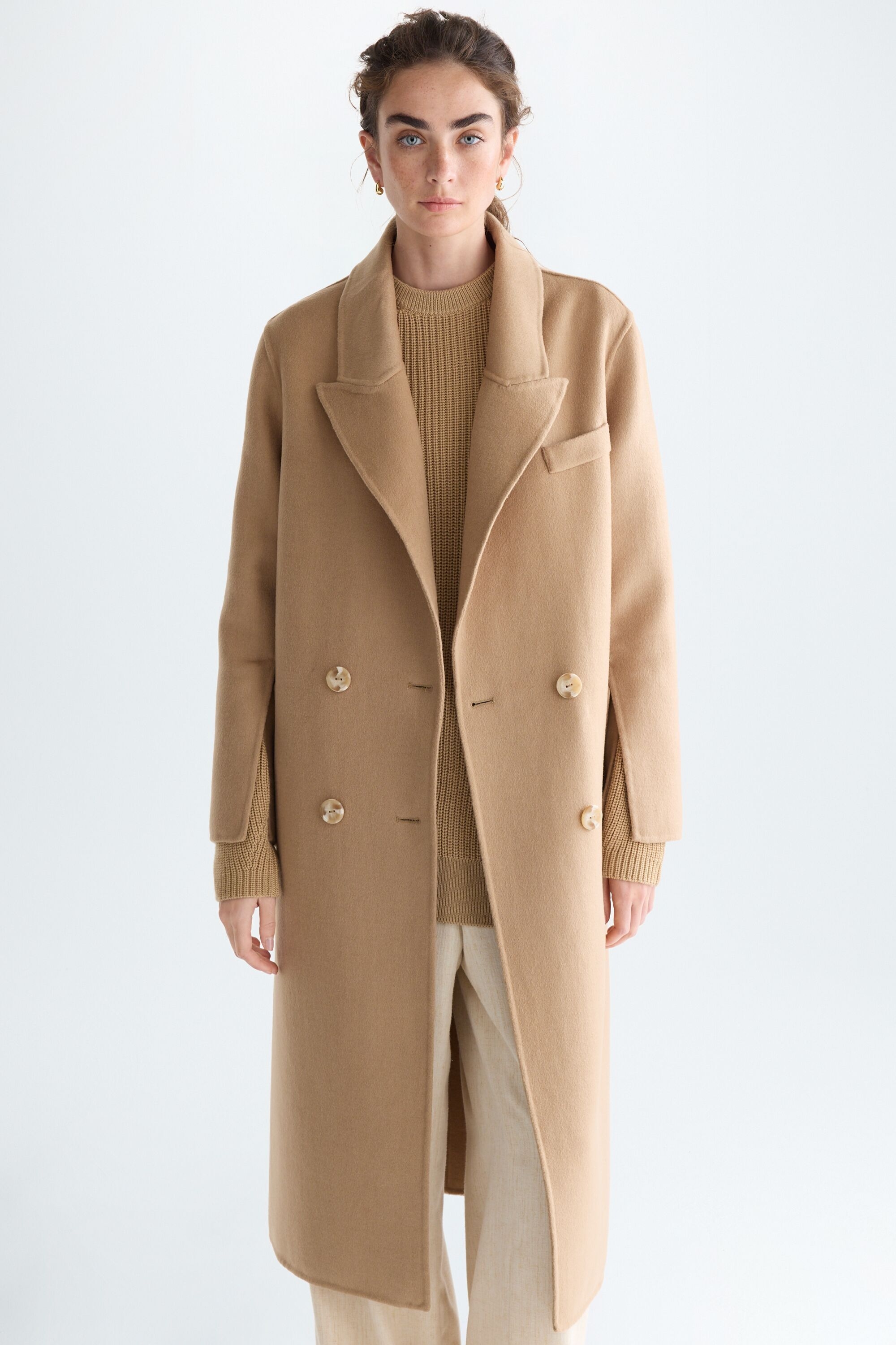 Double-faced wool straight-fit tailored coat