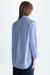 Print striped poplin asymmetric shirt