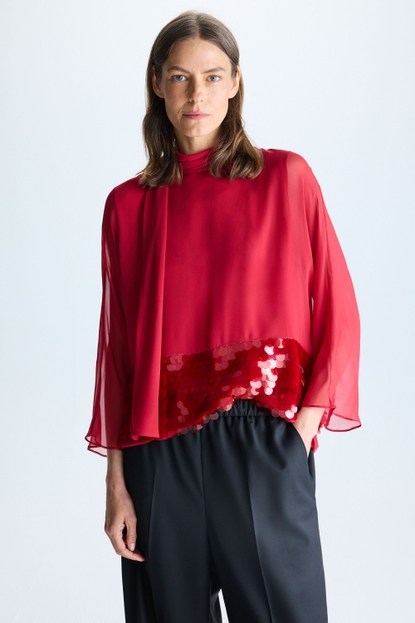 Sequinned silk oversize blouse