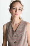 Chequered double-faced cotton fitted gilet