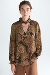 Paisley print crinkle satin A-line blouse