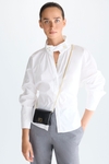 Eyelet-detailed poplin shirt with mandarin collar