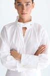 Eyelet-detailed poplin shirt with mandarin collar