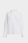 Eyelet-detailed poplin shirt with mandarin collar