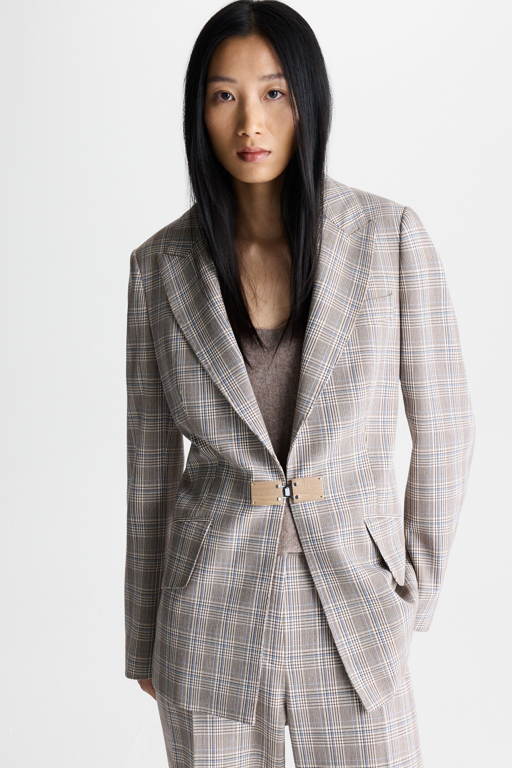 Chequered double-faced fitted blazer