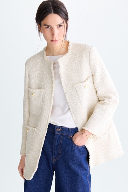Frayed woven long jacket