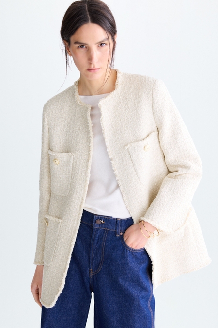 CHAQUETA LARGA RECTA TRAMA DESFLECADO