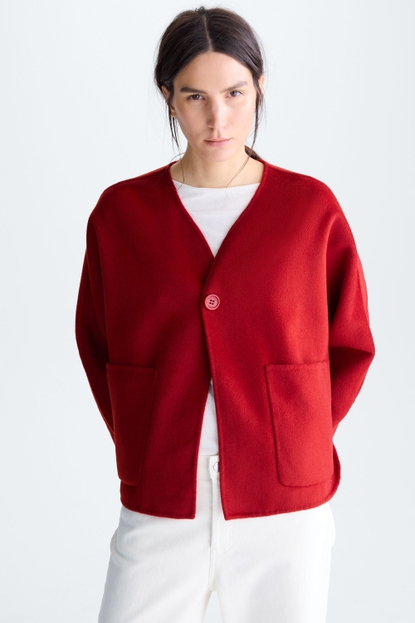 Double-faced wool reversible oversize coat