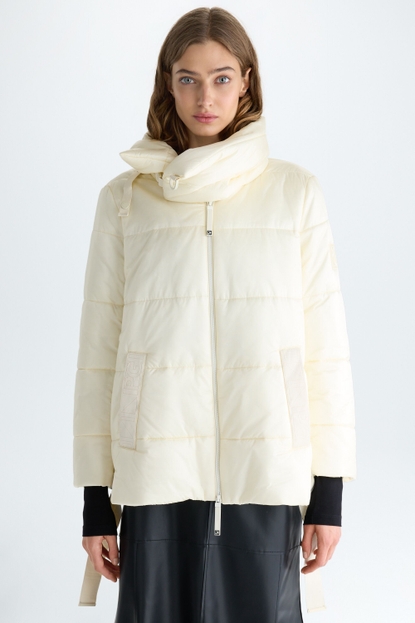 HIGH-NECK QUILTED NYLON A-LINE COAT