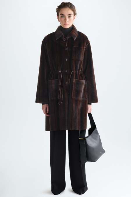 CHAQUETÓN OVERSIZE PELO CINTURA FRUNCIDA
