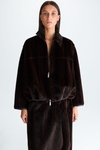 Fur faux leather cocoon reversible short coat