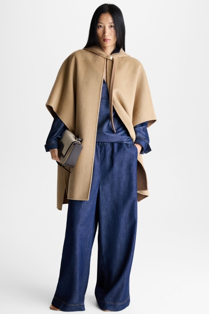 Hooded double-faced wool oversize cape