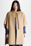 Hooded double-faced wool reversible cape