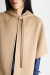 Hooded double-faced wool reversible cape