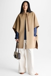 Hooded double-faced wool reversible cape