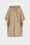 Hooded double-faced wool reversible cape