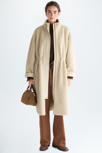 DOUBLE-FACED FAUX-SHEARLING LONG COAT