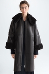 Faux-fur faux-leather oversize long coat