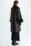 Faux-fur faux-leather oversize long coat