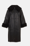 Faux-fur faux-leather oversize long coat