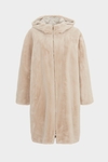 Hooded fur nylon cocoon reversible coat