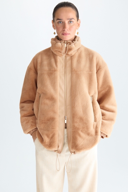 FUR NYLON REVERSIBLE SHORT COAT