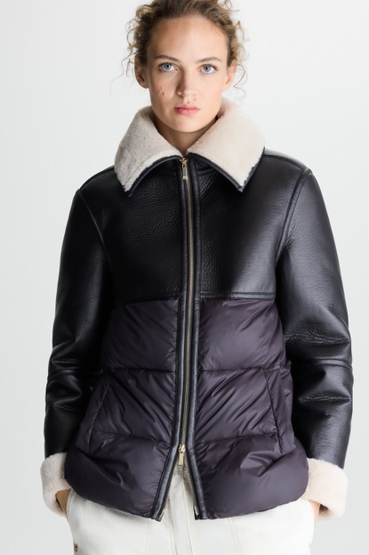 FAUX-LEATHER QUILTED NYLON COAT