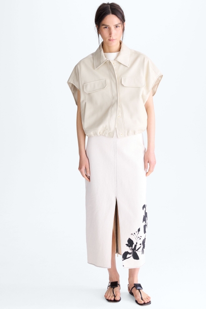 Flowery print twill straight-fit midi skirt
