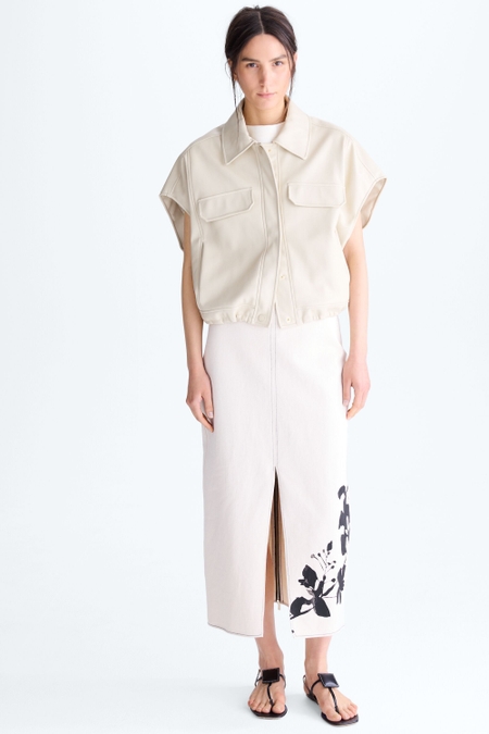 FALDA MIDI RECTA SARGA ESTAMPADO FLORAL