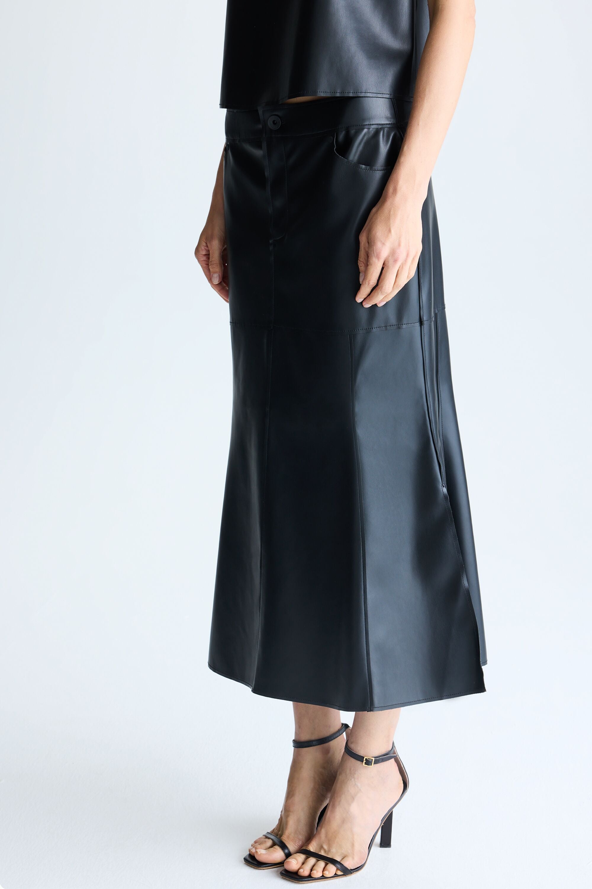 Faux leather A line midi skirt black Purificacion Garcia United States