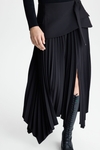 Detachable waist twill asymmetric pleated skirt