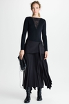 Detachable waist twill asymmetric pleated skirt