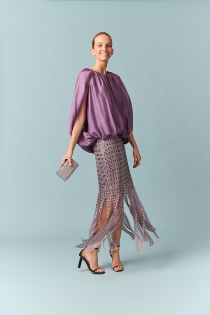 Fringed sequinned straight-fit skirt