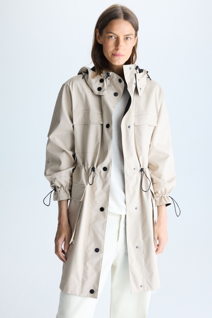Hooded technical cotton trench coat