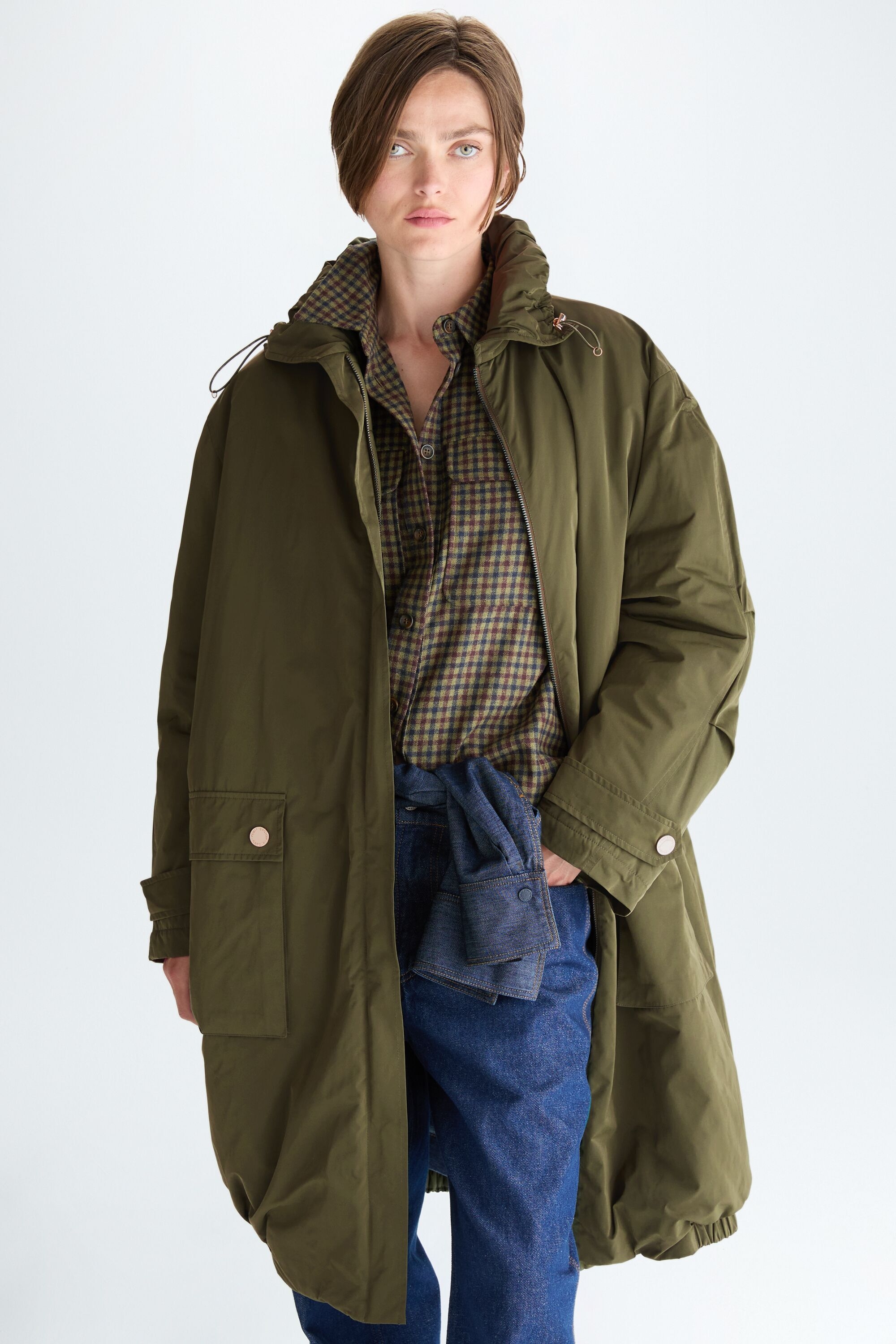Gabardina oversize nylon acolchado