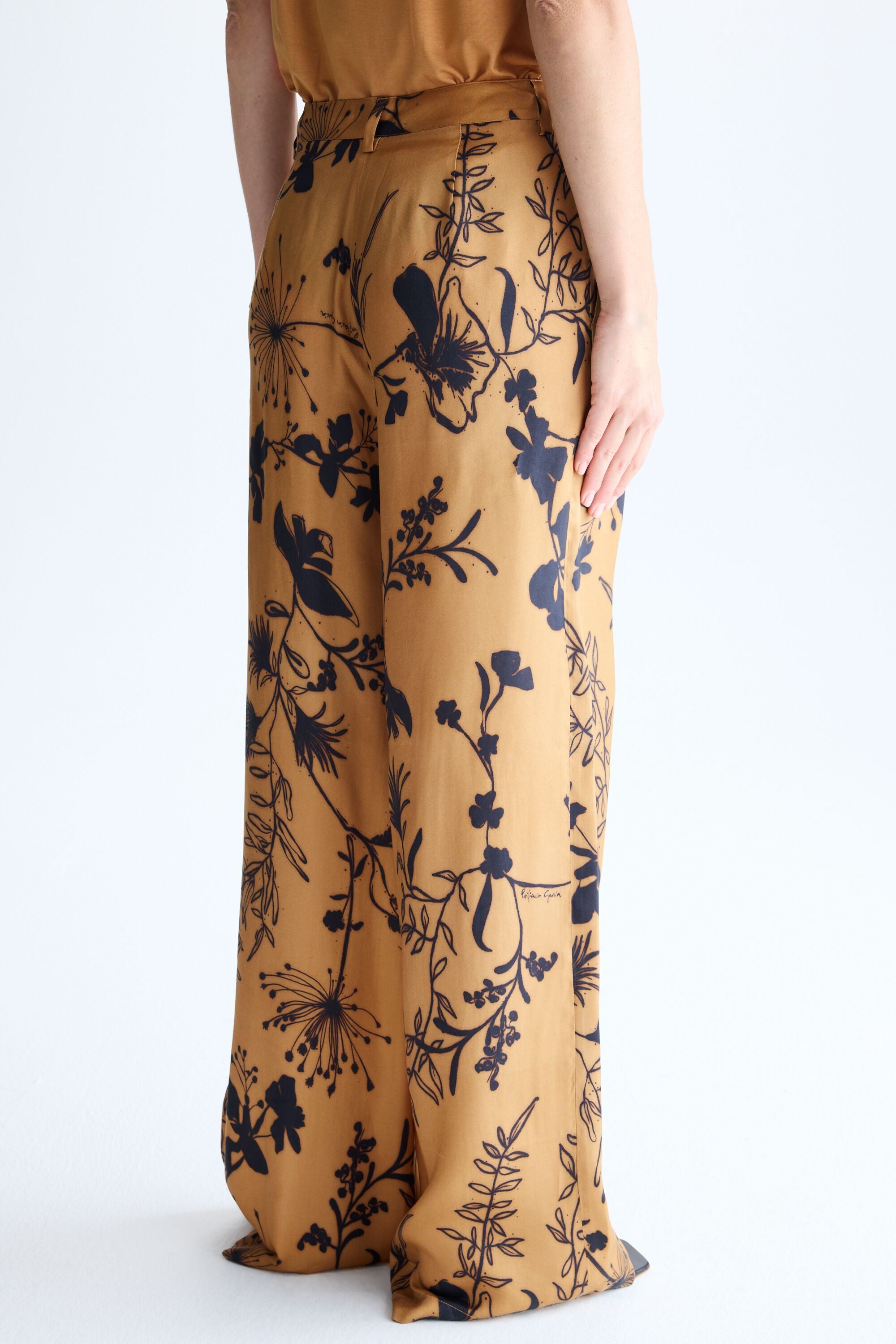 Print cupro wide leg trousers camel Purificacion Garcia Ireland