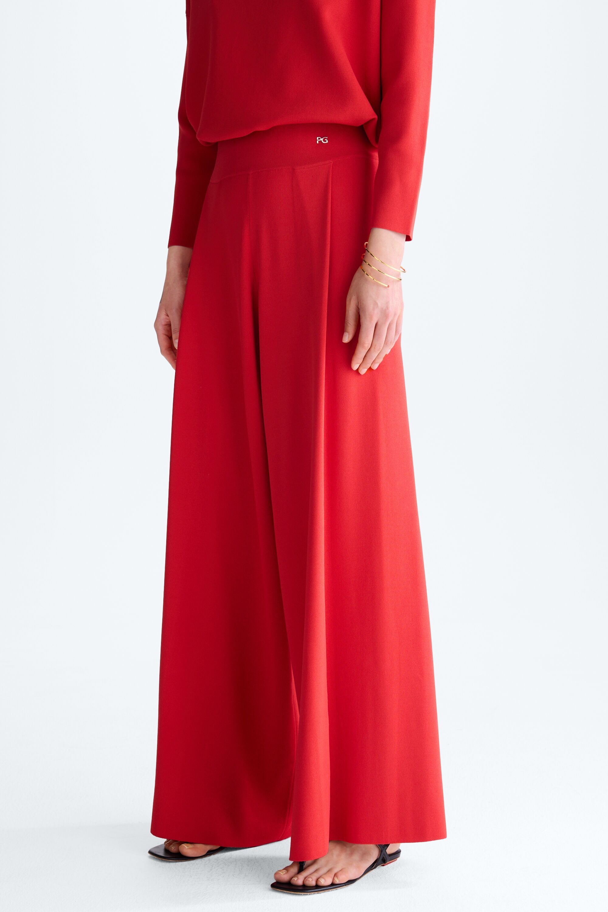 Stretch knit wide-leg trousers