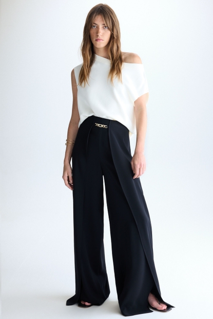 Chain crepe pareo-style trousers