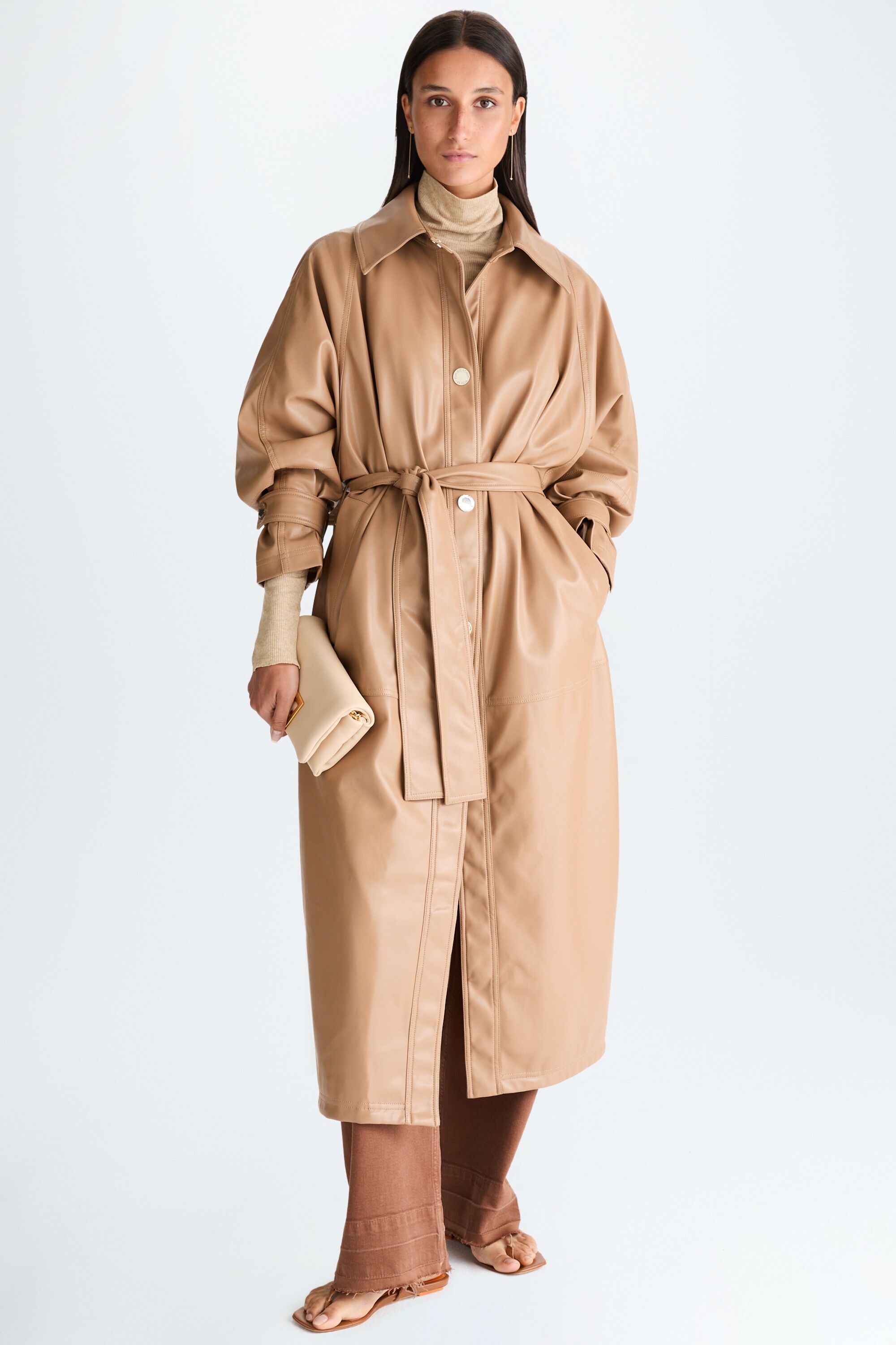 Faux-leather oversize trench coat