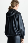 Hooded faux-leather technical fabric reversible bomber jacket