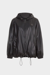 Hooded faux-leather technical fabric reversible bomber jacket