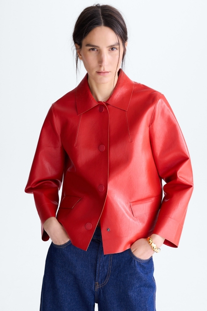 Double-faced faux leather A-line jacket