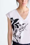 Sleeveless straight-fit t-shirt with faux-leather flowers