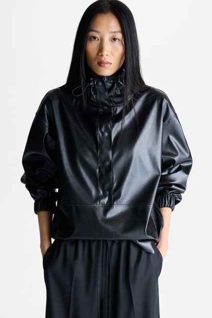 FAUX-LEATHER JERSEY OVERSIZE SWEATSHIRT