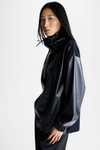 Faux-leather jersey oversize sweatshirt