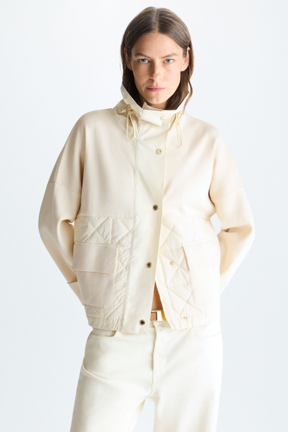 Stretch knit Origami-quilted nylon jacket